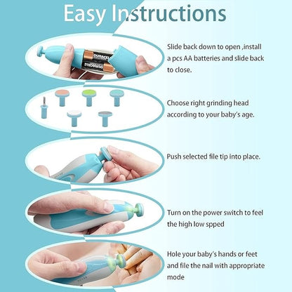 Baby Nail Grooming Kit | 2 Speed | 6 Heads | With LED & Travel Cap