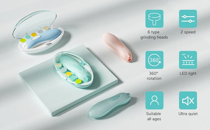 Baby Nail Grooming Kit | 2 Speed | 6 Heads | With LED & Travel Cap